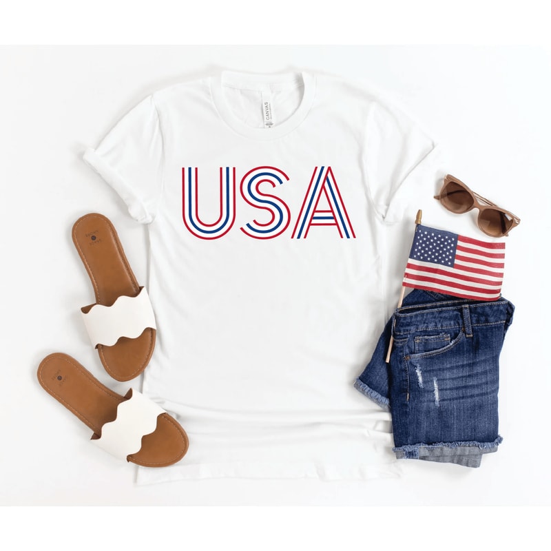 Retro USA American Flag Shirt Women Vintage 4th Of July Shirt Patriotic Merica Tee 1