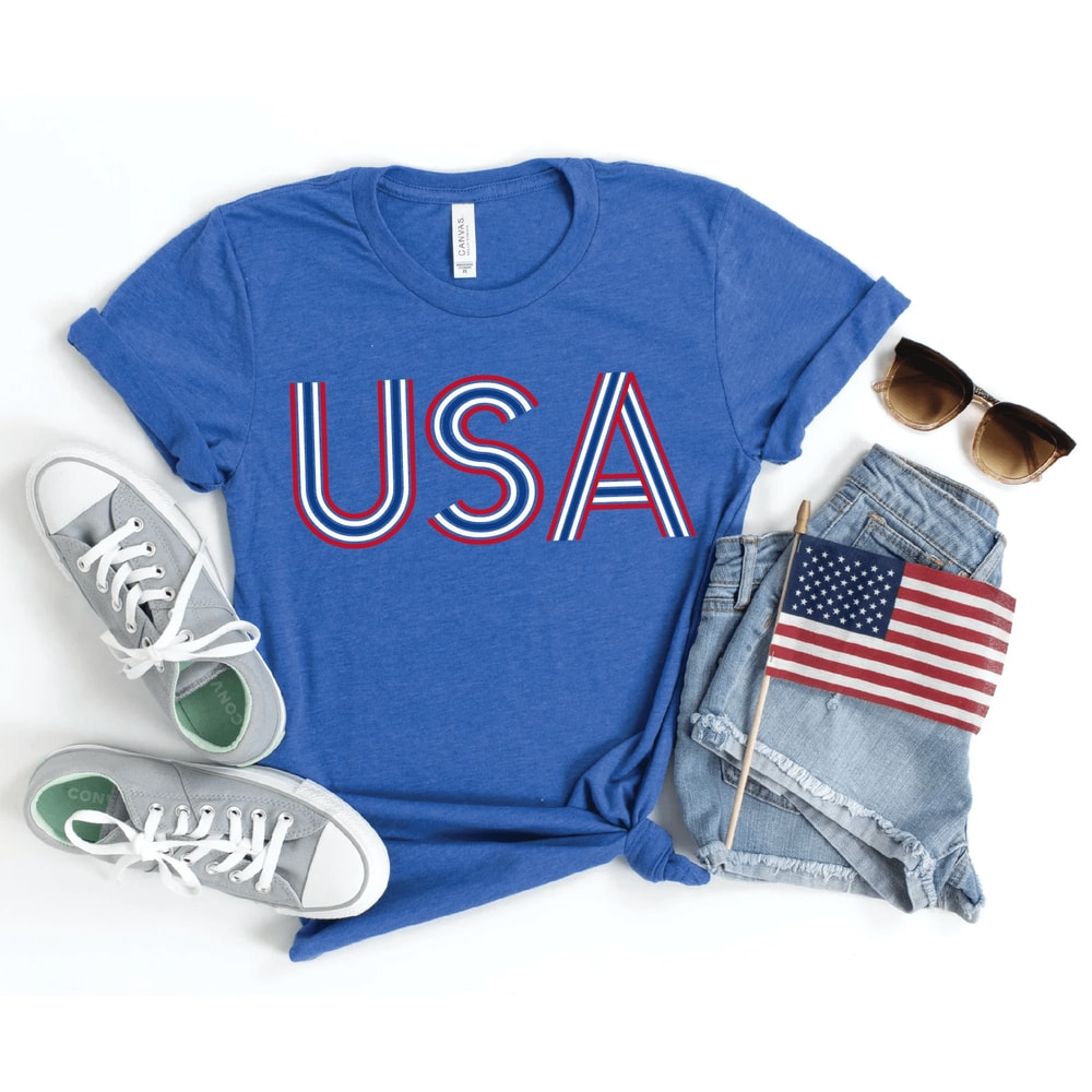 Retro USA American Flag Shirt Women Vintage 4th Of July Shirt Patriotic Merica Tee 4