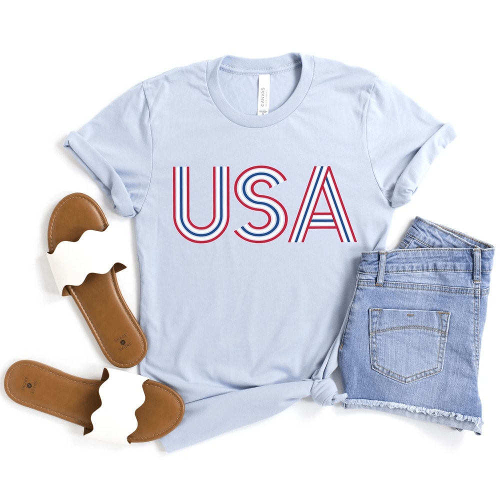 Retro USA American Flag Shirt Women Vintage 4th Of July Shirt Patriotic Merica Tee 0