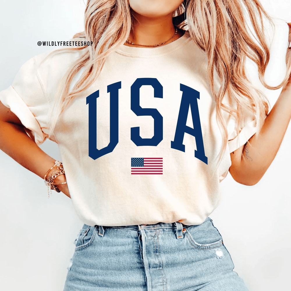 USA Flag Shirt Women Comfort Colors 4th Of July Shirt Patriotic American Flag Tee 0