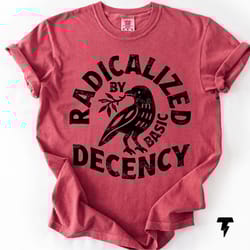 radicalized by basic decency shirt social justice statement graphic tee activist outfit