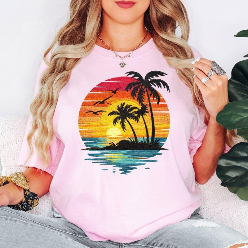 Sunset Palm Tree Shirt Tropical Beach Graphic Tee Summer Vacation Outfit 3