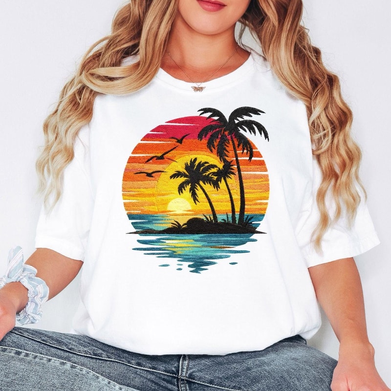 Sunset Palm Tree Shirt Tropical Beach Graphic Tee Summer Vacation Outfit 6
