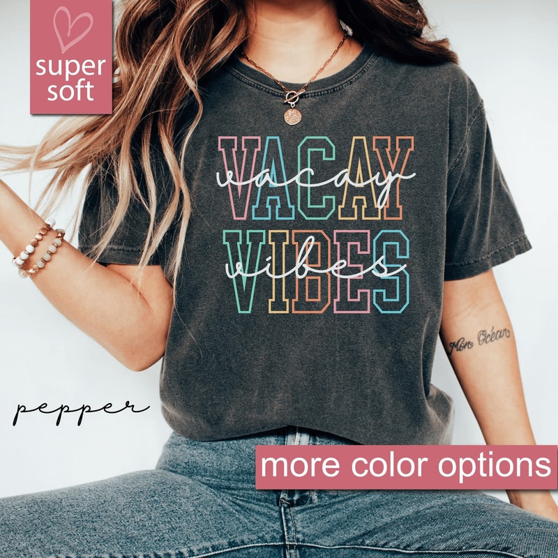 Comfort Colors Vacay Vibes Shirt Beach Vacation Travel Graphic Tee 2