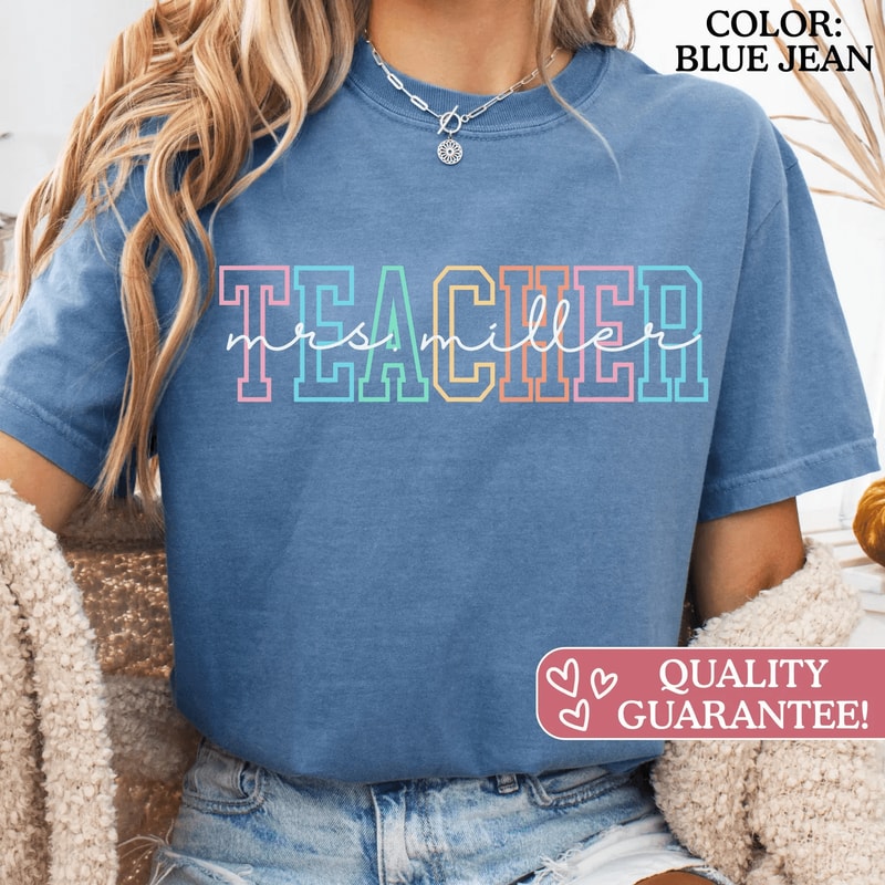 Personalized Comfort Colors Teacher Shirt Custom Name Teacher Team Back To School Tee 1