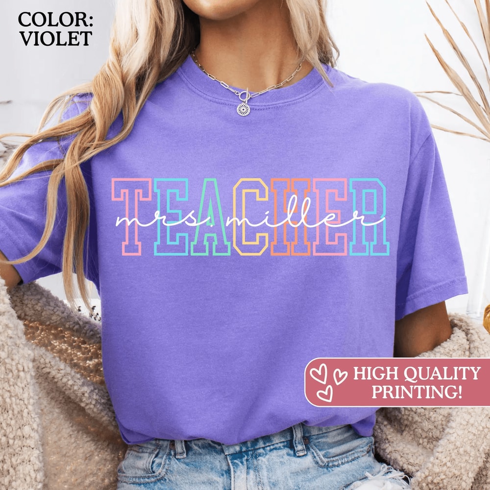 Personalized Comfort Colors Teacher Shirt Custom Name Teacher Team Back To School Tee 3