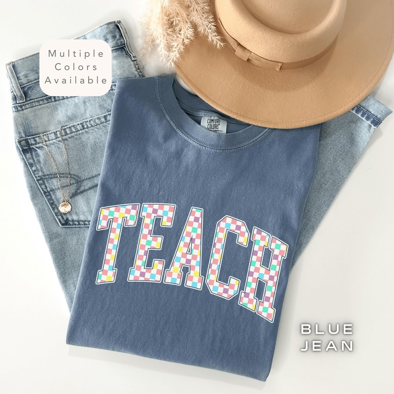 Checkered Teach Shirt Comfort Colors Retro Teacher Back To School Appreciation Tee 1