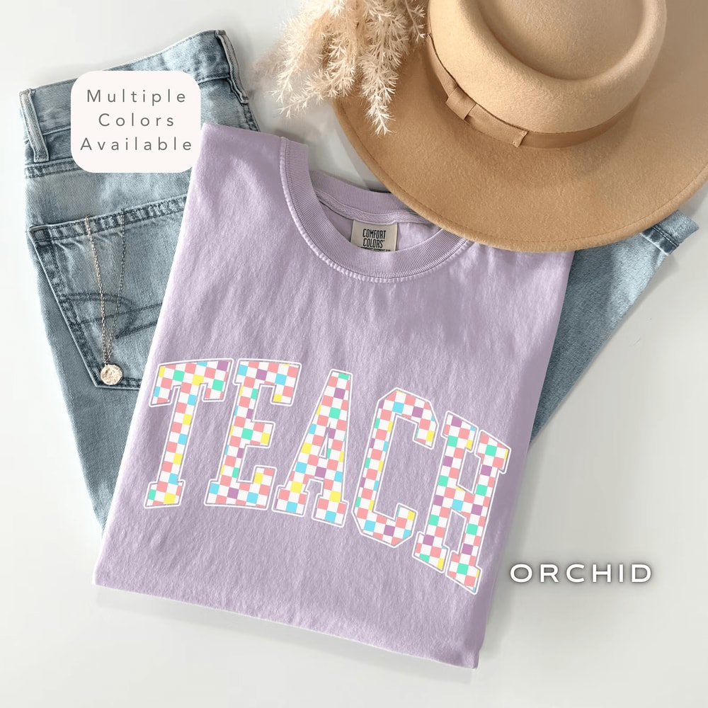 Checkered Teach Shirt Comfort Colors Retro Teacher Back To School Appreciation Tee 2