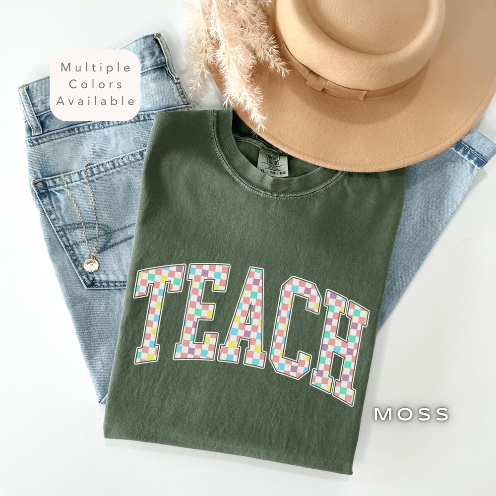 Checkered Teach Shirt Comfort Colors Retro Teacher Back To School Appreciation Tee 3
