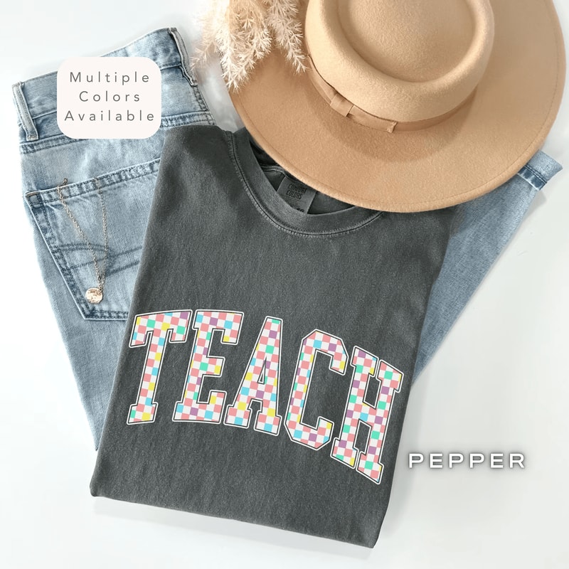 Checkered Teach Shirt Comfort Colors Retro Teacher Back To School Appreciation Tee 4