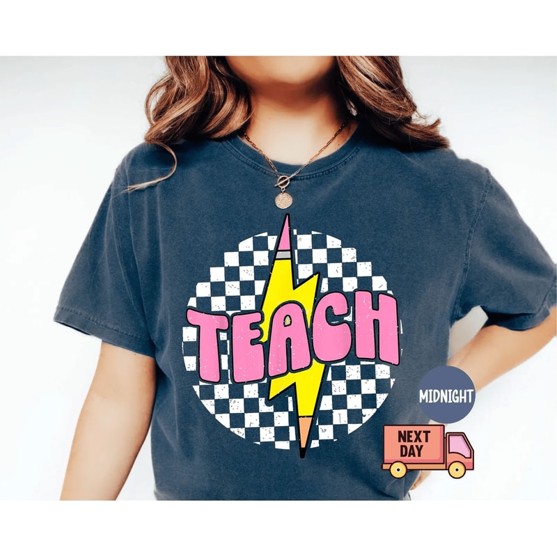 Retro Checkered Teach Shirt Comfort Colors Back To School Teacher Appreciation Tee 0