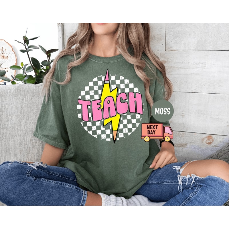 Retro Checkered Teach Shirt Comfort Colors Back To School Teacher Appreciation Tee 4