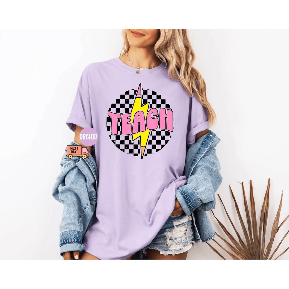 Retro Checkered Teach Shirt Comfort Colors Back To School Teacher Appreciation Tee 3