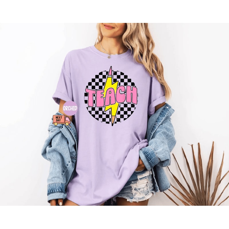 Retro Checkered Teach Shirt Comfort Colors Back To School Teacher Appreciation Tee 3