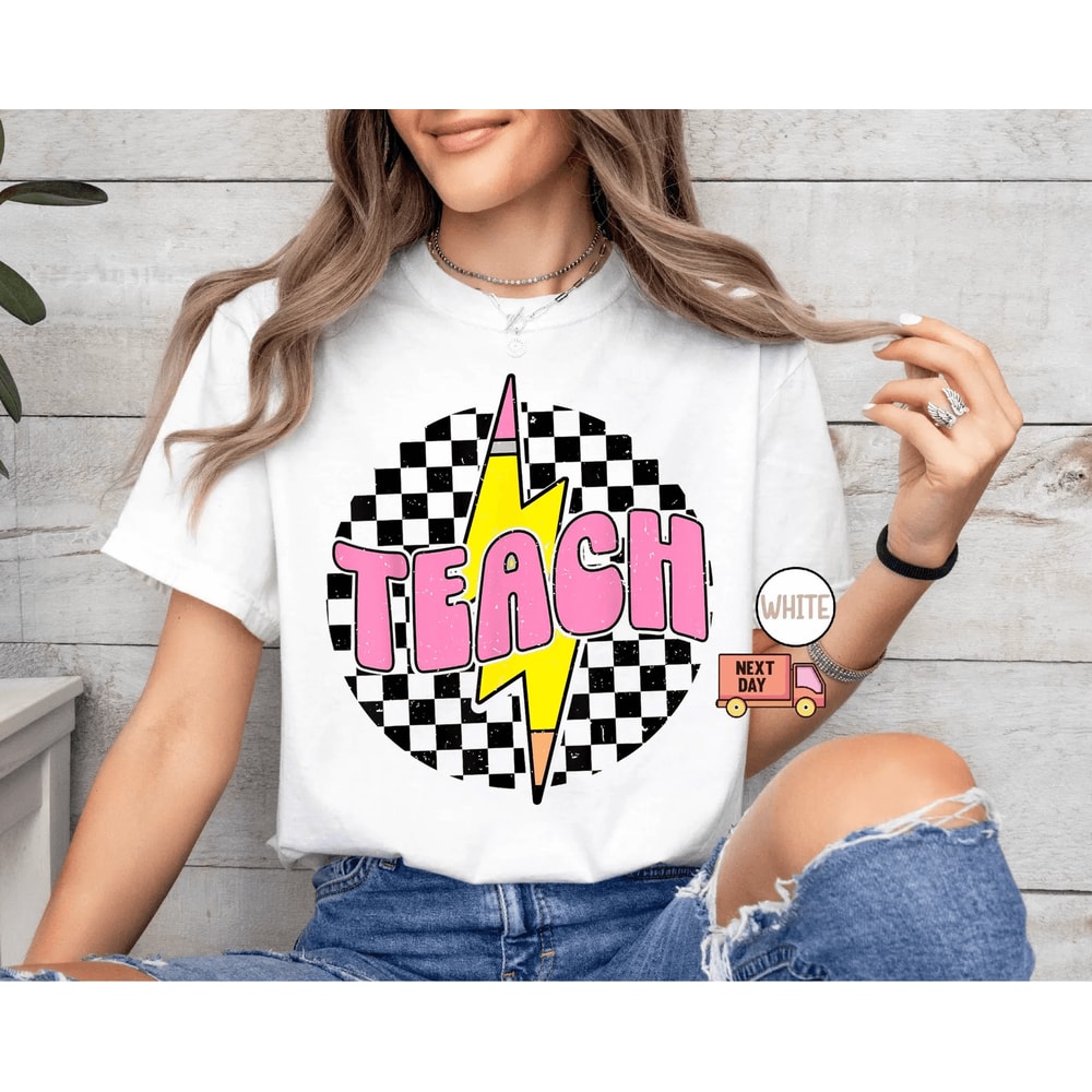Retro Checkered Teach Shirt Comfort Colors Back To School Teacher Appreciation Tee 2