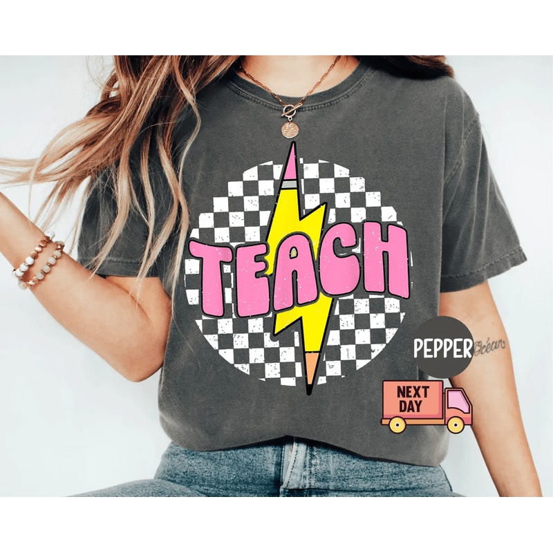 Retro Checkered Teach Shirt Comfort Colors Back To School Teacher Appreciation Tee 1