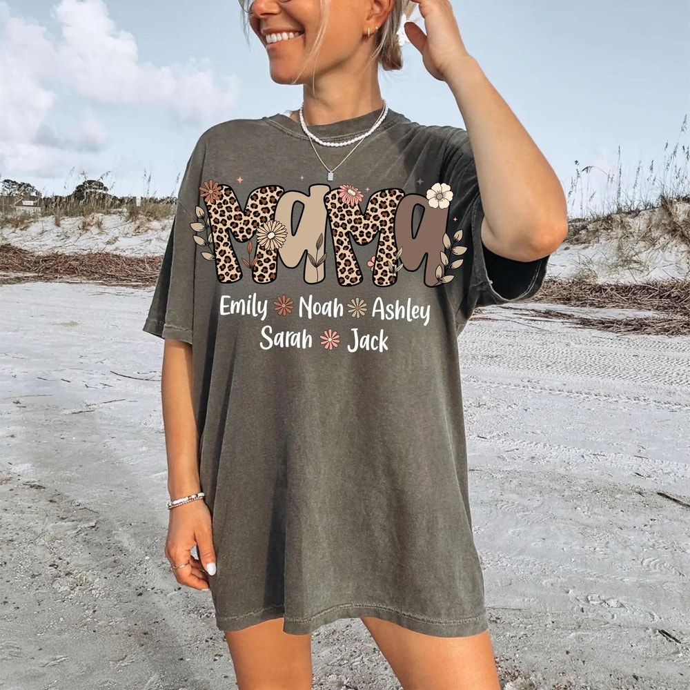 Personalized Mama Leopard Print Sweatshirt With Kids Names Custom Mom Pullover Gift 1