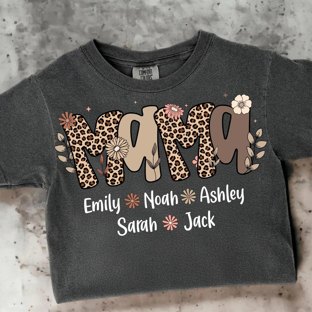 Personalized Mama Leopard Print Sweatshirt With Kids Names Custom Mom Pullover Gift 2