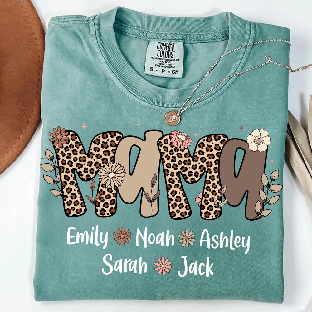 Personalized Mama Leopard Print Sweatshirt With Kids Names Custom Mom Pullover Gift 4