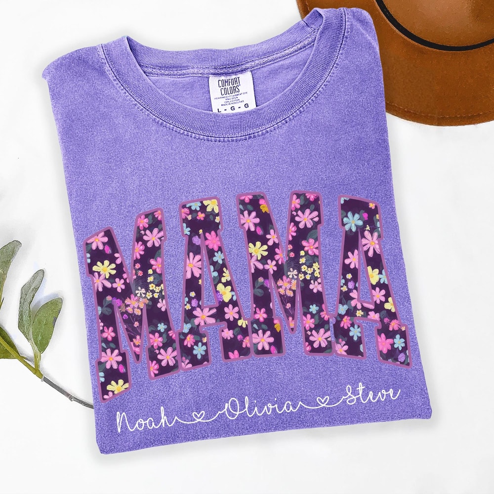 Personalized Mama Floral Print Shirt Custom Mom Name Graphic Tee Cute Everyday TShirt 2