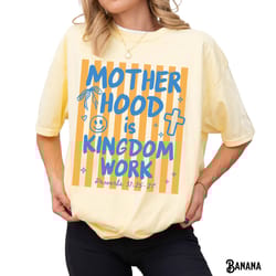 christian mom t-shirt, unisex garment-dyed tee, motherhood is kingdom work, mama gift, stripes, preppy coquette, mother'