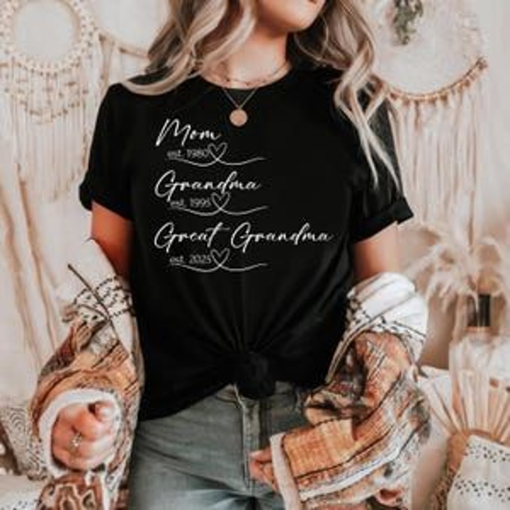 Mom Grandma Great Grandma Shirt Personalized Family Names Graphic Tee Custom Womens TShirt 0