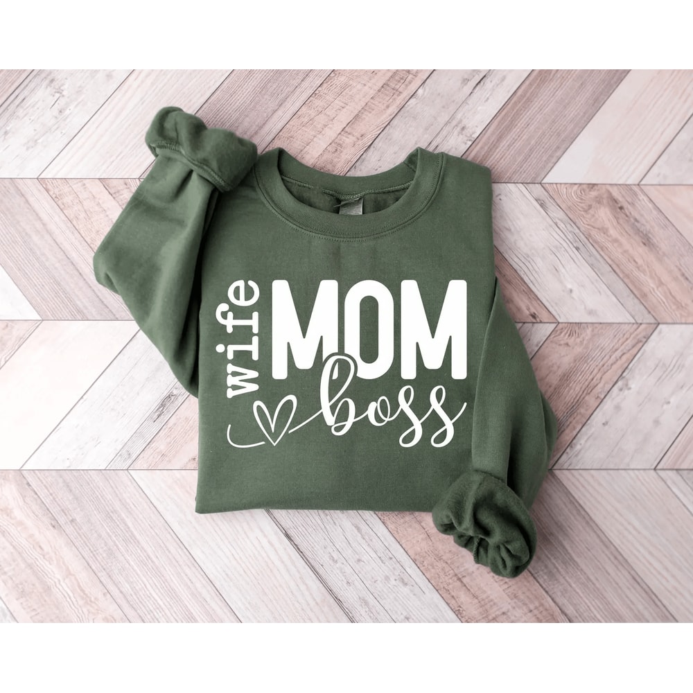Wife Mom Boss Sweatshirt Trendy Mom Life Crewneck Mothers Day Gift 0