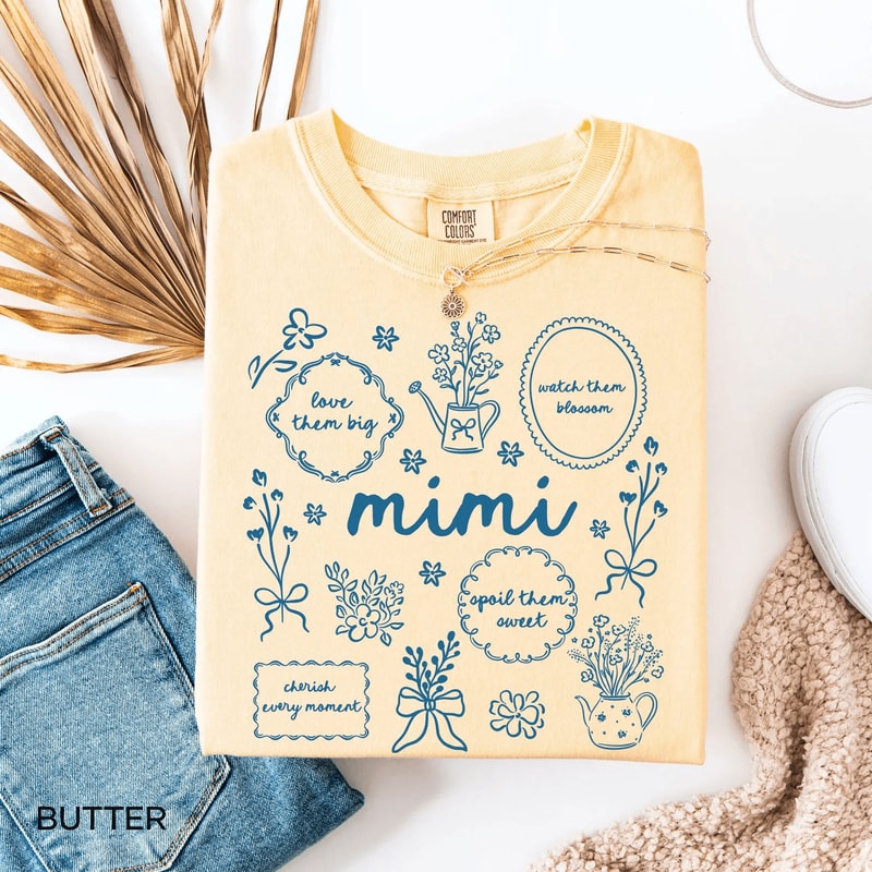 Comfort Colors Floral Mimi Shirt Mothers Day Grandma Gift Tee 0