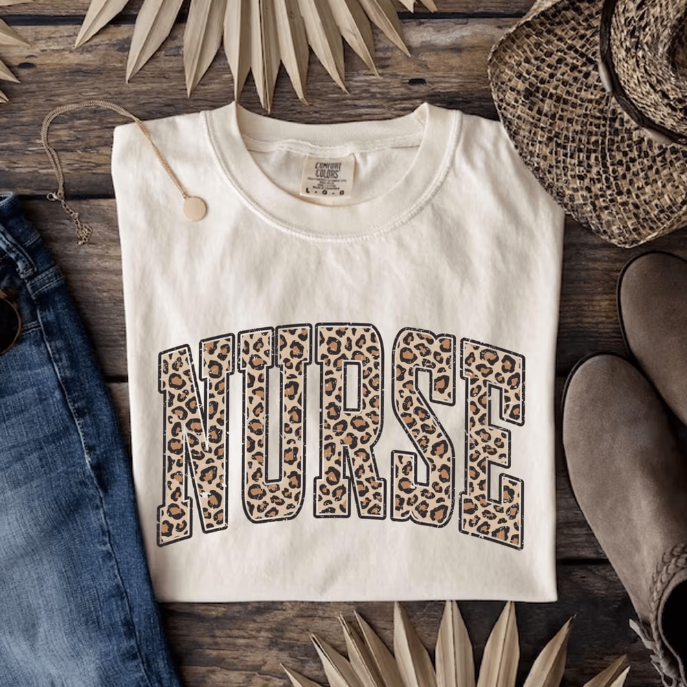 Comfort Colors Leopard Nurse Shirt Retro RN Gift Stylish Nurse Tee 1