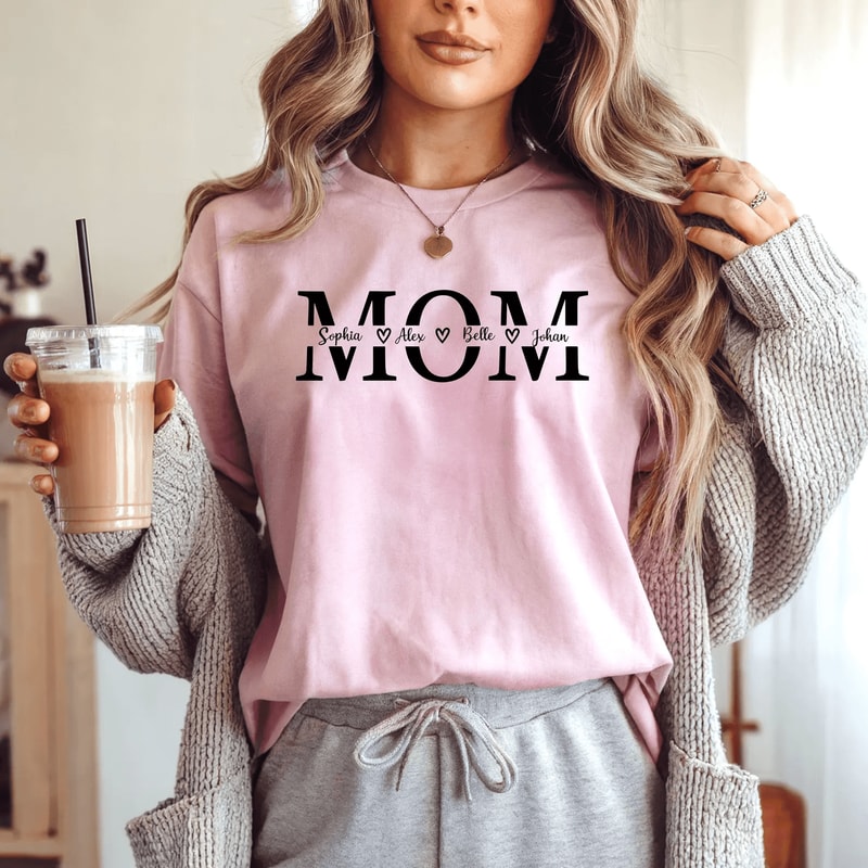 Custom Mom Shirt Comfort Colors Personalized Mama Name Gift Tee 1