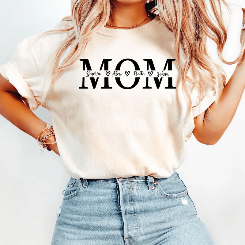 Custom Mom Shirt Comfort Colors Personalized Mama Name Gift Tee 2