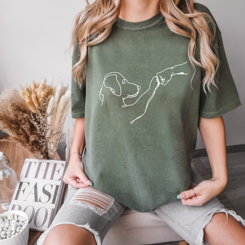 Dog Line Art Shirt Minimalist Pet Lover Tee Aesthetic Dog Graphic TShirt Casual Womens Top 0