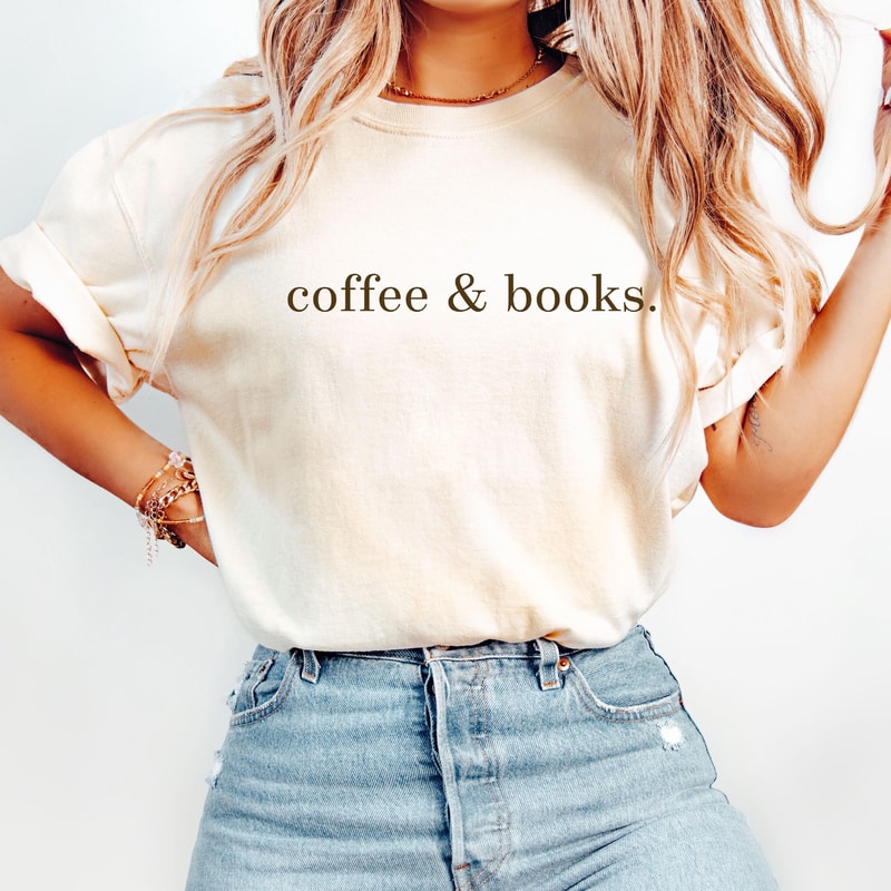 Coffee And Books Shirt Minimalist Aesthetic Tee Book Lover Graphic TShirt Casual Womens Top 2