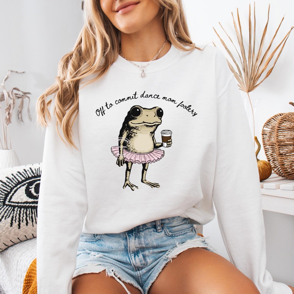 Mom Foolery Hoodie Funny Dance Mom Frog Sweatshirt Senior Competition Crew Neck Ballet Fan Gift 3