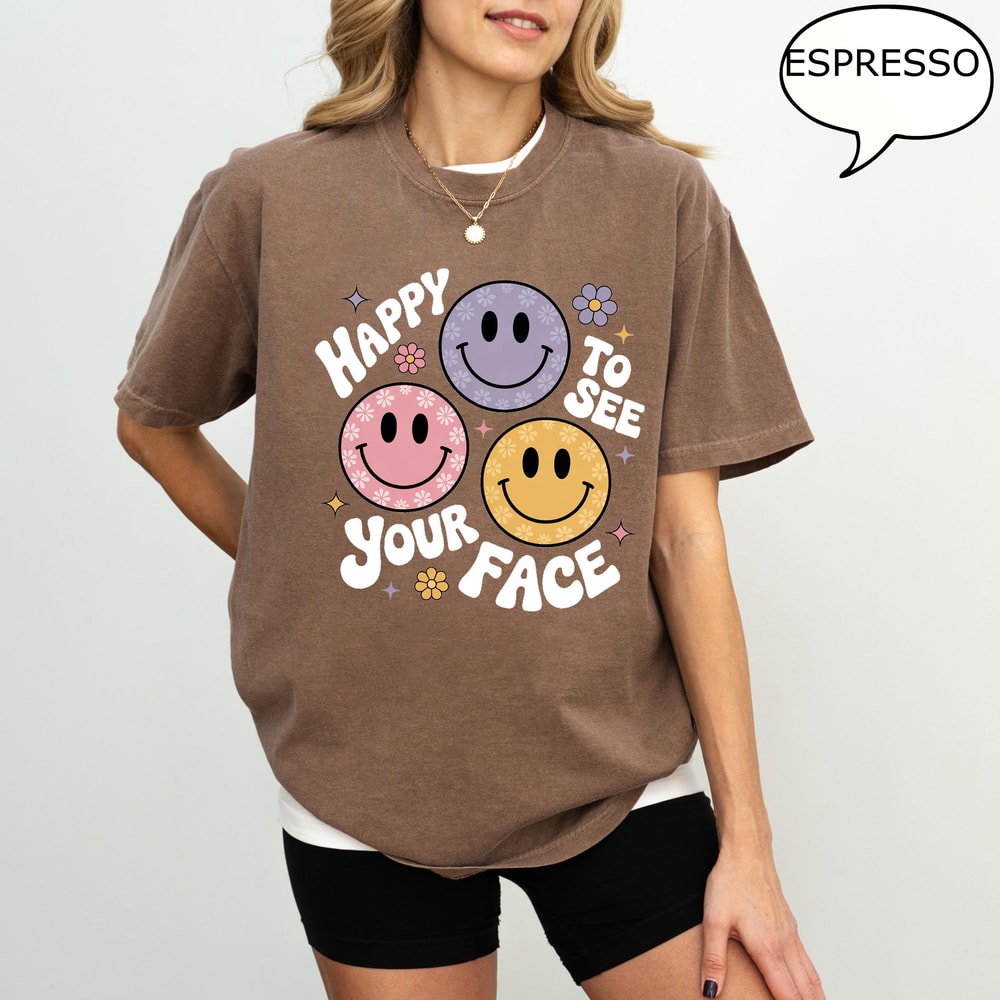 Happy To See Your Face Shirt Smiley Graphic Tee Cute Retro Aesthetic TShirt Casual Womens Top 0
