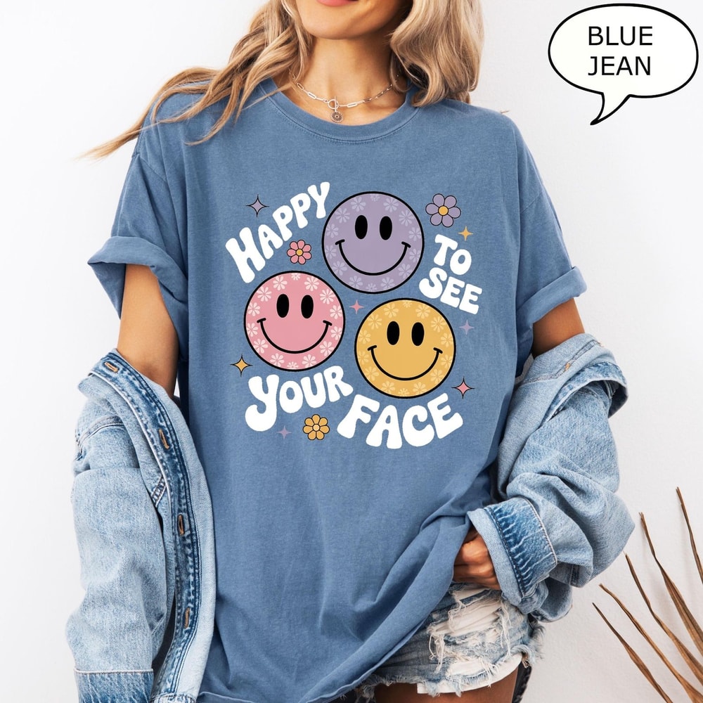 Happy To See Your Face Shirt Smiley Graphic Tee Cute Retro Aesthetic TShirt Casual Womens Top 2