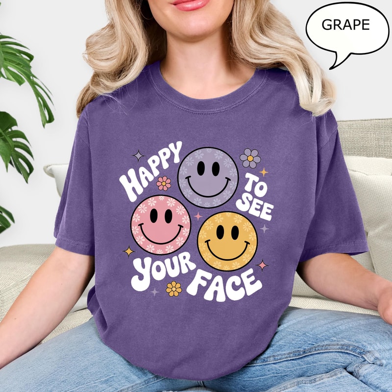 Happy To See Your Face Shirt Smiley Graphic Tee Cute Retro Aesthetic TShirt Casual Womens Top 3