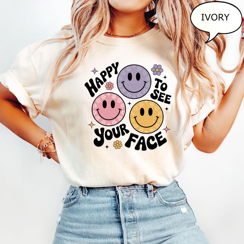 Happy To See Your Face Shirt Smiley Graphic Tee Cute Retro Aesthetic TShirt Casual Womens Top 4