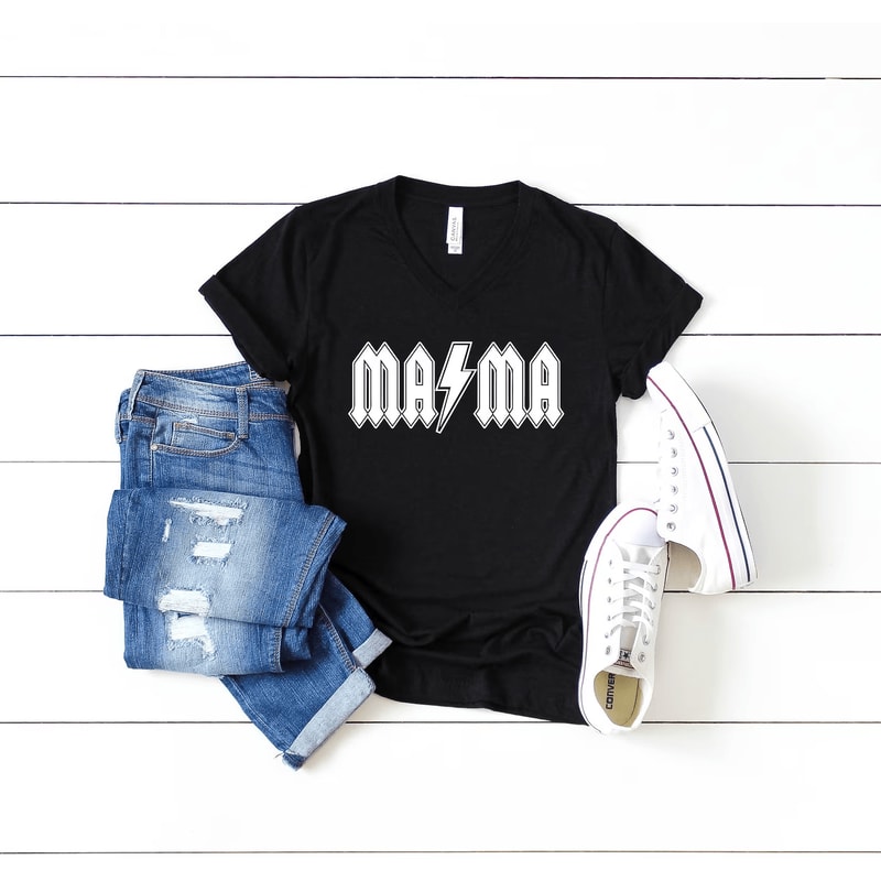ACDC Mama Shirt Rocker Mom Graphic Tee Cool Mom Life Mothers Day Gift 0