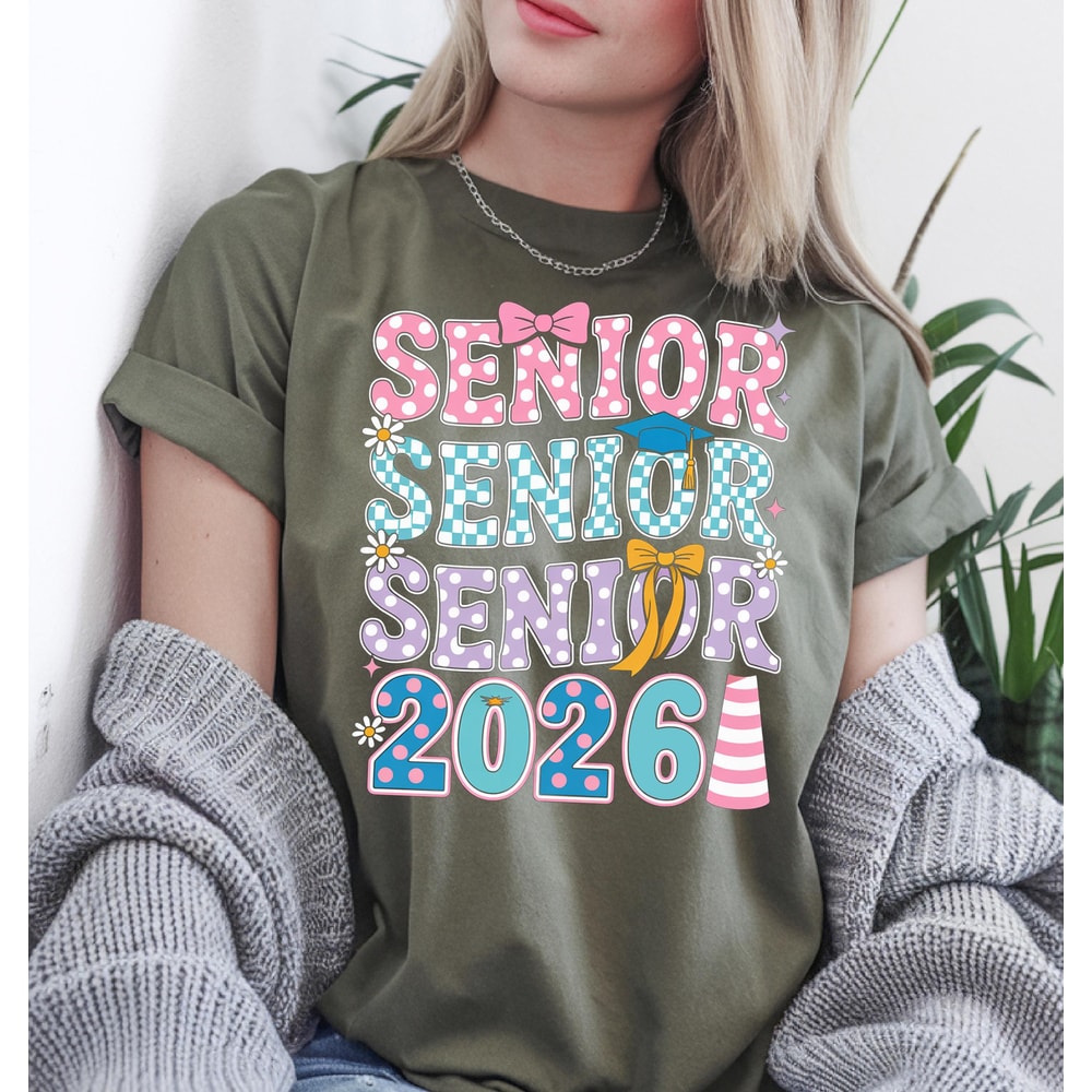 Senior 2026 Shirt Colorful Retro Graphic Tee Trendy Graduation TShirt Casual Womens Top 0