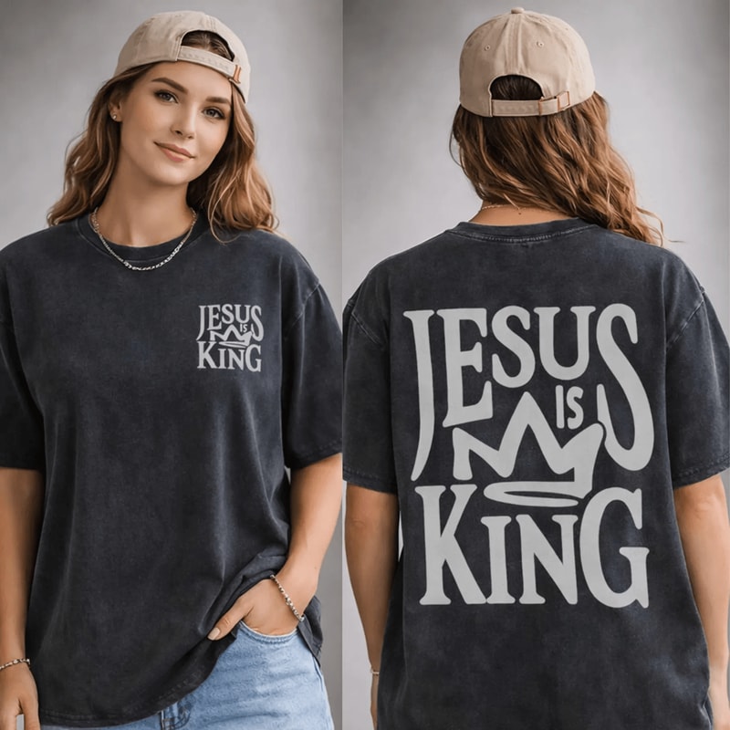 Jesus Is King Shirt Oversized Vintage Christian Tee Faith Streetwear Unisex Gift 0