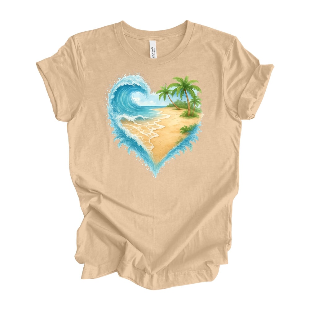 HeartShaped Ocean Beach Shirt Palm Tree Vacation Tee 1