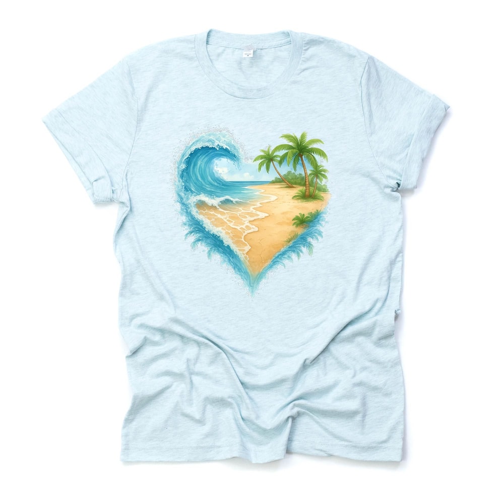 HeartShaped Ocean Beach Shirt Palm Tree Vacation Tee 2
