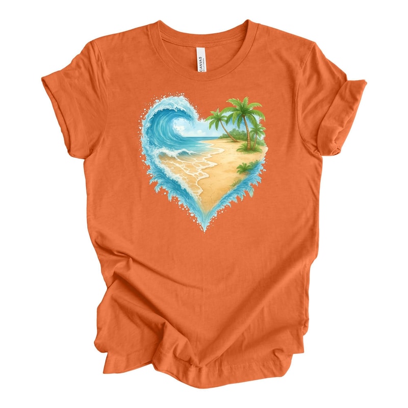 HeartShaped Ocean Beach Shirt Palm Tree Vacation Tee 0