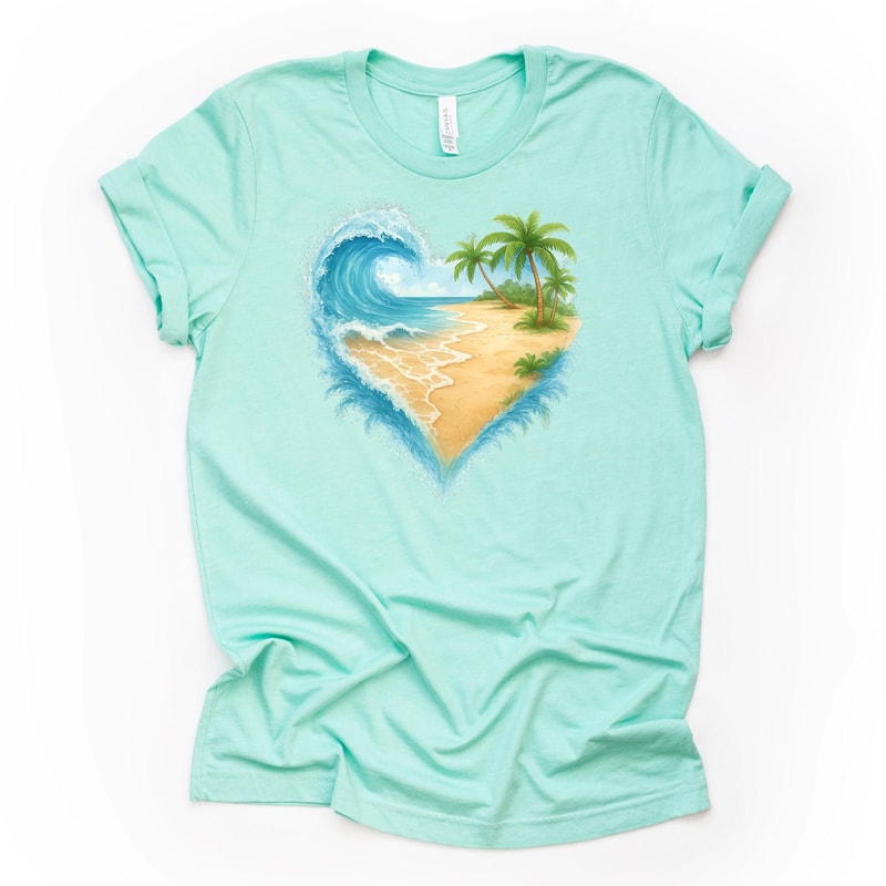 HeartShaped Ocean Beach Shirt Palm Tree Vacation Tee 3