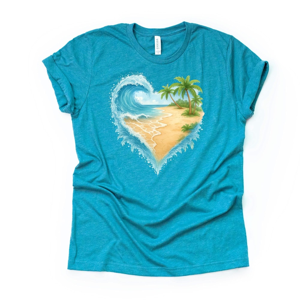 HeartShaped Ocean Beach Shirt Palm Tree Vacation Tee 4