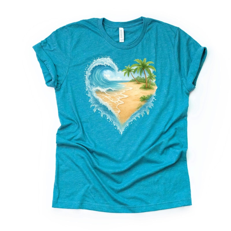 HeartShaped Ocean Beach Shirt Palm Tree Vacation Tee 4