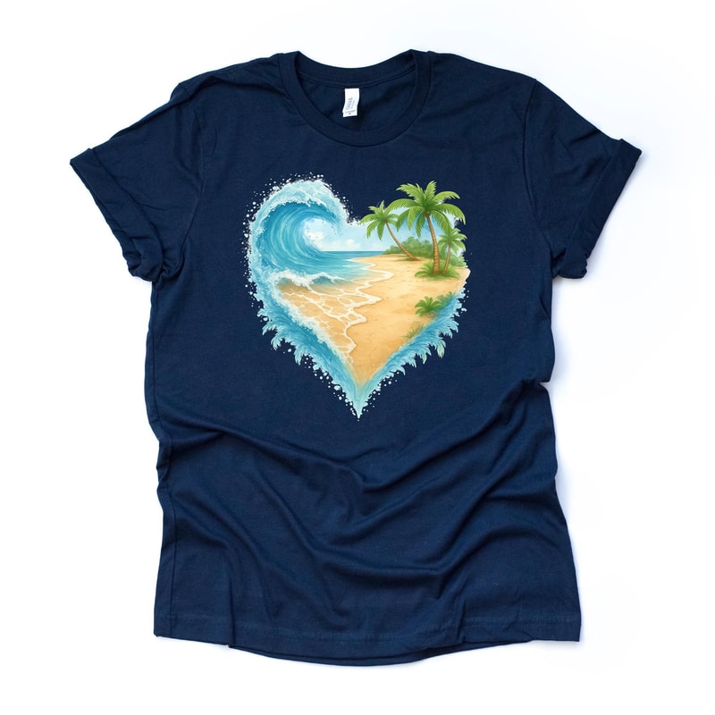 HeartShaped Ocean Beach Shirt Palm Tree Vacation Tee 5