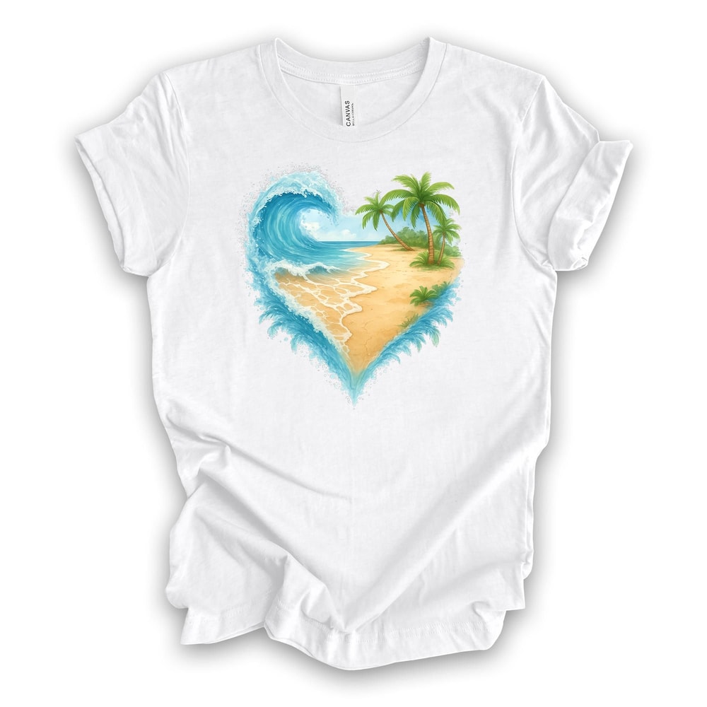 HeartShaped Ocean Beach Shirt Palm Tree Vacation Tee 6