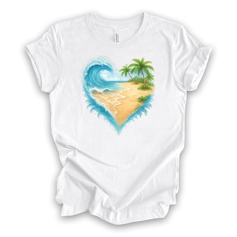 HeartShaped Ocean Beach Shirt Palm Tree Vacation Tee 6